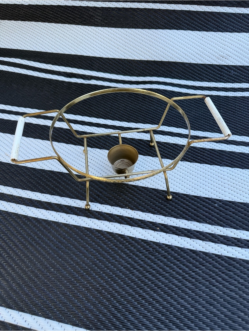 Mid-Century Brass Chafing Stand with Wood Handles